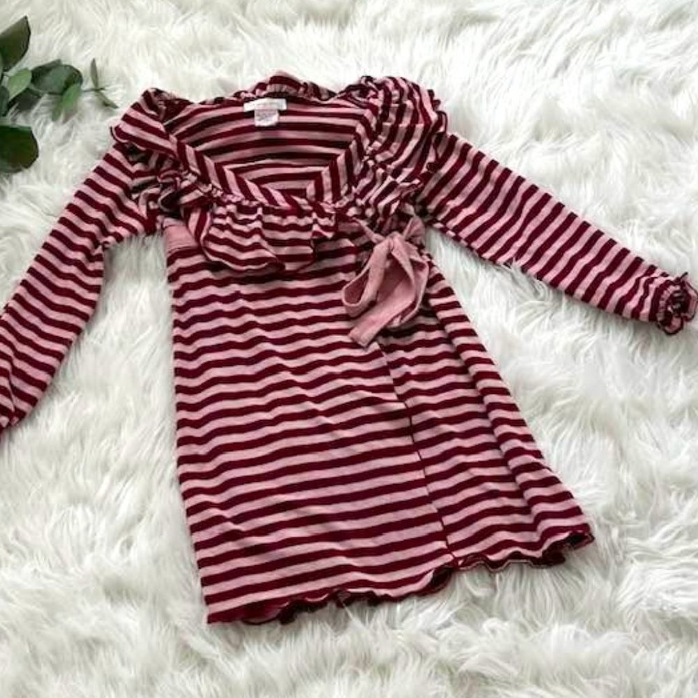 Ses Petites Mains Pink Ruffle Stripe Wrap Dress NWOT